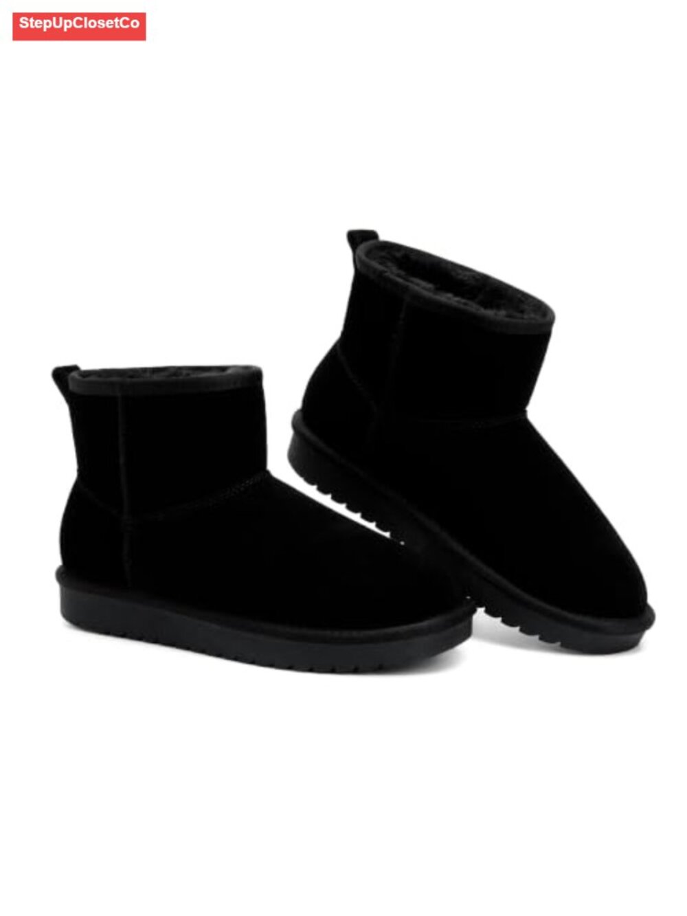Genuine Suede Leather Ankle Snow Boots Faux Fur Lined Mini Booties